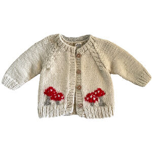 Huggalugs Baby Mushroom Chunky Knit Sweater Cream Red Cap - Size 2-3T Super Soft